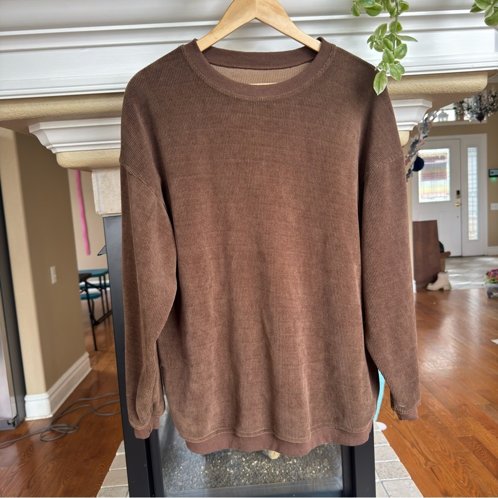 Oversized brown Corduroy crew Neck Slouchy Sweater Large